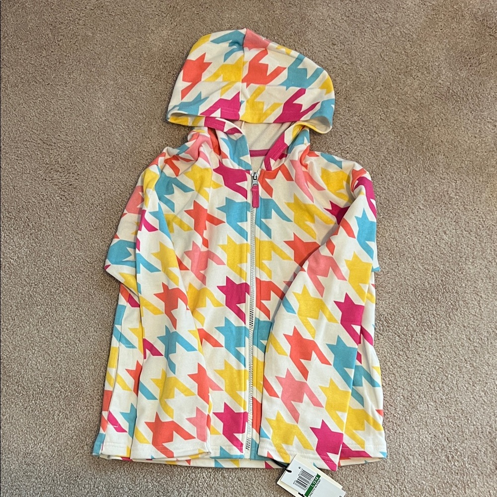 NWT! Colorful Houndstooth Zip Hoodie - size L 12-14